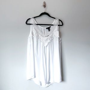Ashley Stewart White Crotchet Neck Sleeveless Blouse